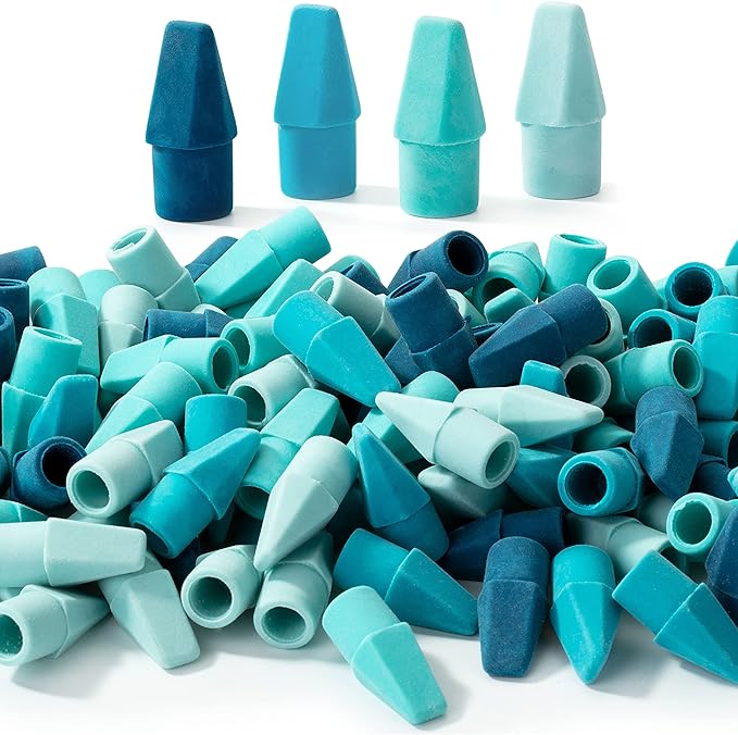 Mr. Pen- Pencil Top Erasers, 120 Pack, Blue Shades, Latex-Free, No-Smudge Cap Pencil Erasers for Precise Erasing, Kids, Teachers, Studying Supplies
