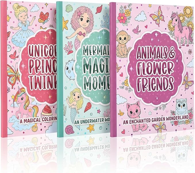 ZICOTO Fun Coloring Books for Kids Set of 3 – Cute Princess, Unicorn & Mermaid Coloring Book for Girls Ages 4–8 – Easy to Color Gift with Magical Themes for Your Creative Little Princess