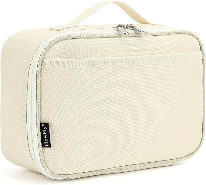 FlowFly Kids Lunch box Insulated Soft Bag Mini Cooler Back to School Thermal Meal Tote Kit for Girls, Boys, Beige