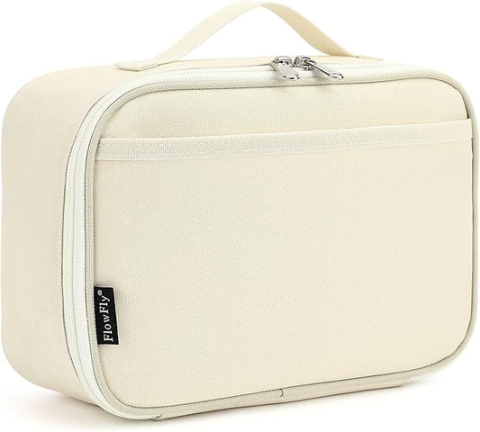 FlowFly Kids Lunch box Insulated Soft Bag Mini Cooler Back to School Thermal Meal Tote Kit for Girls, Boys, Beige