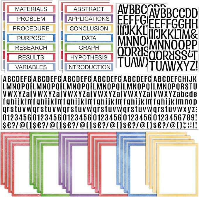 PerKoop 36 Sheets Science Fair Board Poster Boards Supplies 24 Self Adhesive Presentation Subtitles 4 Science Fair Project Titles 8 Personalized Letter Sticker for Classroom(Water Color)