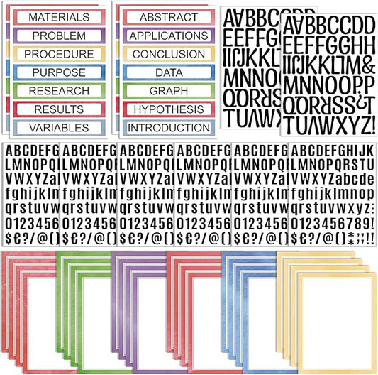 PerKoop 36 Sheets Science Fair Board Poster Boards Supplies 24 Self Adhesive Presentation Subtitles 4 Science Fair Project Titles 8 Personalized Letter Sticker for Classroom(Water Color)