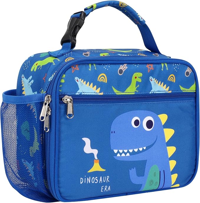 Bagseri Kids Lunch Bag Boys - Thermal Insulated Lunch Box Tote with Water Bottle Holder, Reusable Leak-Proof Kids Lunch Box for Daycare & School, Blue Cute Dinosaur (Containers Not Included)