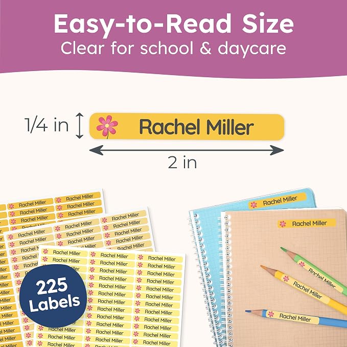 Personalized Kids Name Labels for Pencils Yellow [225pcs] - Waterproof Name Stickers for School & Daycare - Pencil Custom Name Stickers - Children Name Stick On Labels for Pens (2.0”x0.3”)