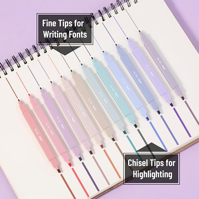 Mr. Pen- Dual Tip Aesthetic Highlighters, 12 pcs, Chisel & Fine Tip, Cute Highlighters Assorted Colors for Journaling, Highlighting, Underlining, Fast Dry, Back to School Supplies
