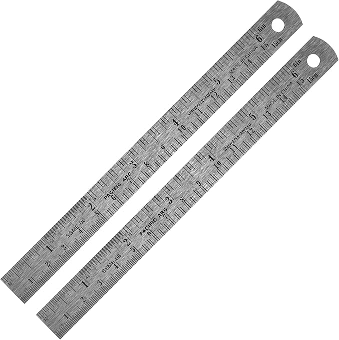 Pacific Arc 6 Inch Stainless Steel Ruler with Inch/Metric Conversion Table, 2 Pack