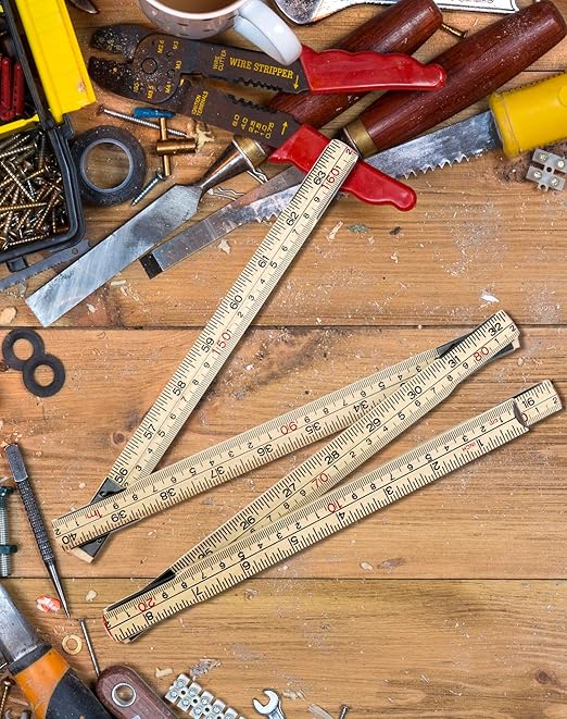 QWORK Folding Wood Rule, 4 Pack, 6FT 6 Inch Foldable Ruler with US and Metric Measurements for Carpenters