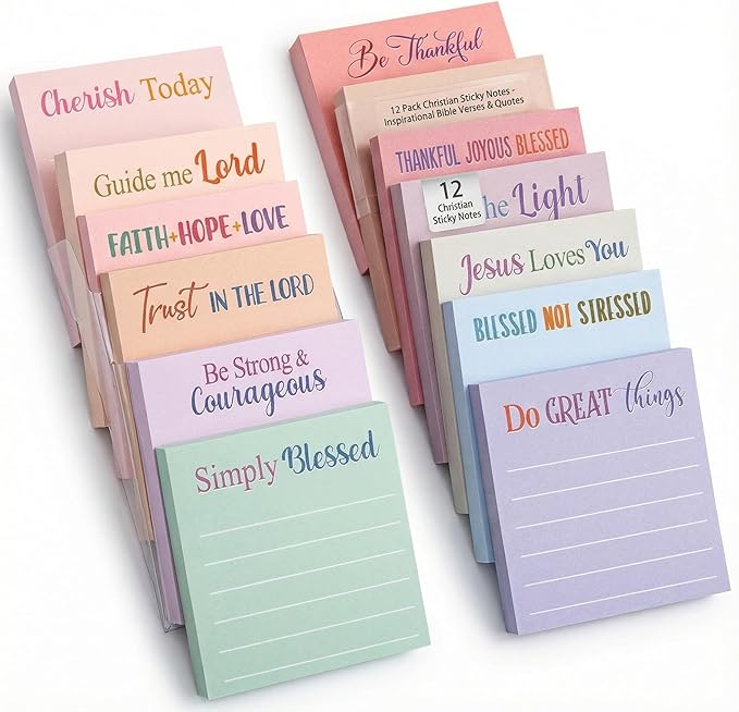 Yinder 24 Pcs Inspirational Sticky Notes Cute Motivational Sticky Notes Pad End of Year Employee Appreciation Gifts Bulk for Teacher Nurse Coworkers Office Supplies 3 x 3'' (Bible,Aesthetics)