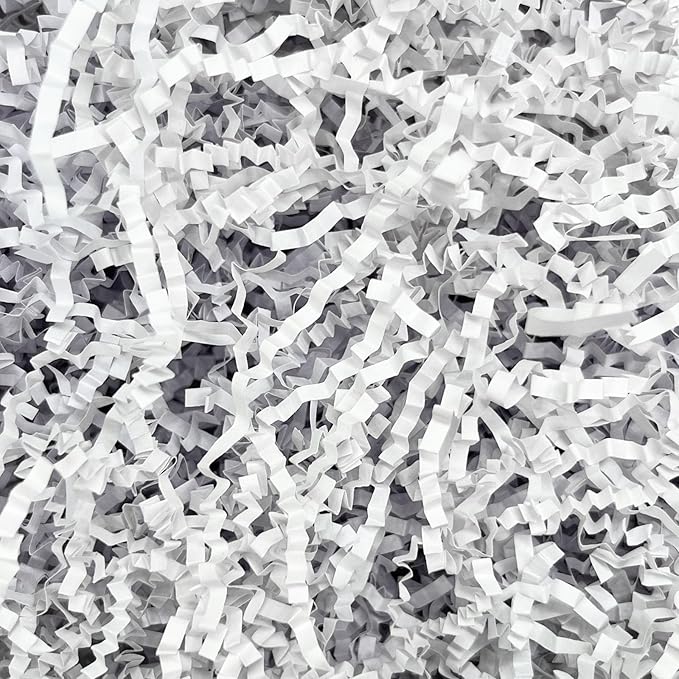 Tisspoms 1LB White Crinkle Cut Paper Shred Filler, Paper Shreds for Basket Fillers, Birthday, Gift Wrapping, Anniversary, Wedding, Halloween, Thanksgiving, Christmas Gift Decor Party Filler