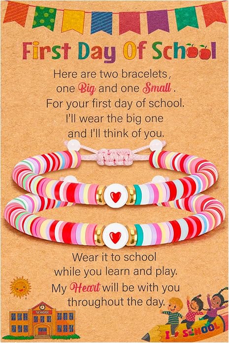 EOBOH First Day of School Bracelet Mommy and Me, Prek Matching Wish Bracelets Set, Adjustable Bracelet for Boys Girls Gifts Stuff Bulk
