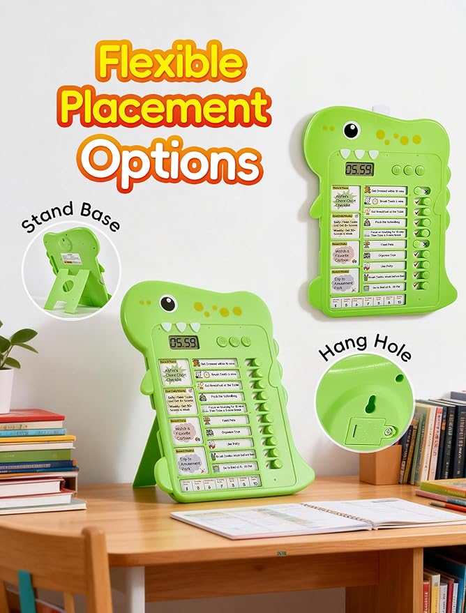 Dinosaur Visual Timer Chore Chart for Kids, Daily/Bedtime/Morning Routine for Toddlers with Autism, ADHD Homeschool to Do List Planner Tools, First Then Schedule Checklist Board with Reward System