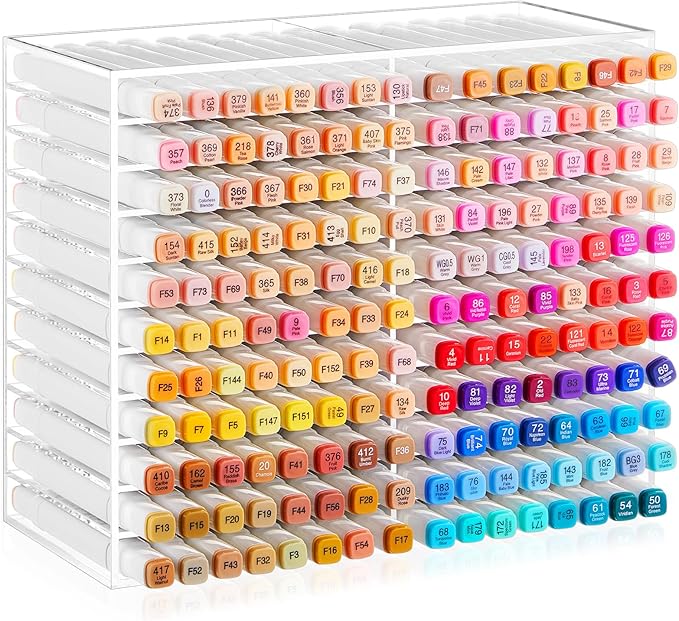 MotiMind Acrylic Marker Organizer for 176 Marker, Large Art Pencil Holder Storage Rack for Desk, Pens Art Brushes Display Stand with 22 Compartments for Desktop, Office (Clear, 176 Capacity)