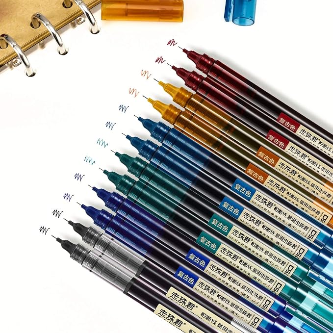 Frienda 12 Pcs Rolling Ball Pen 0.5 mm Japanese Pen,Chic Colors