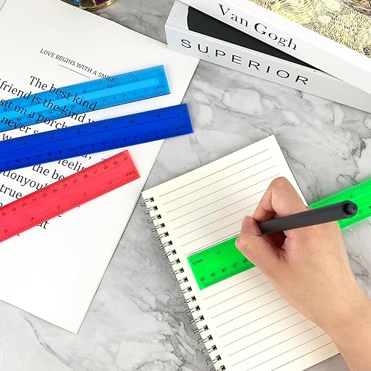 ZUFECY 8-Pack 12" Flexible Rulers - Vibrant Color-Coded Plastic, Tear-Resistant for Math & Engineering Drafting