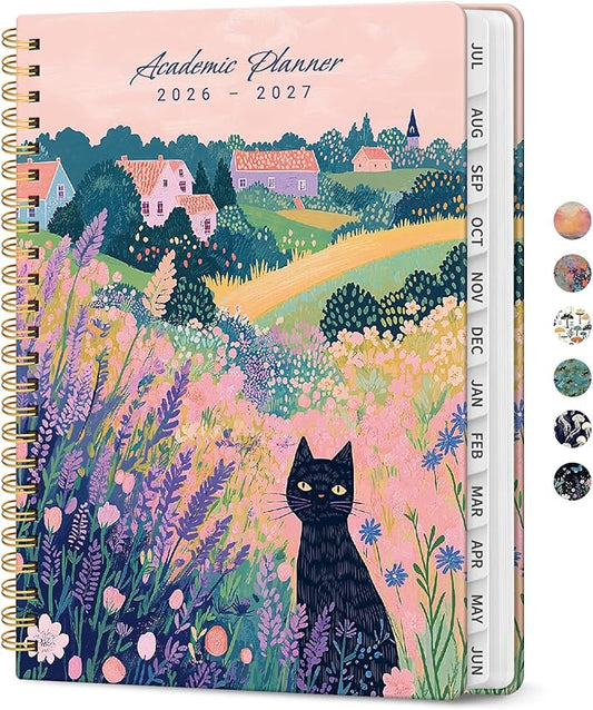 Planner 2026-2027, Academic Year Monthly and Weekly Calendar Planner, Jul 2026 - Jun 2027, Hardcover Teacher Student Planning Agenda book with Tabs, Perfect for School Office Supplies, 8.5" x 11" - Meadow Wanderer