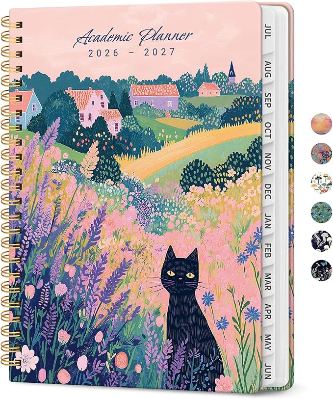 Planner 2026-2027, Academic Year Monthly and Weekly Calendar Planner, Jul 2026 - Jun 2027, Hardcover Teacher Student Planning Agenda book with Tabs, Perfect for School Office Supplies, 6.3" x 8.5" - Meadow Wanderer