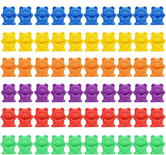 Timoo Colored Counting Bears, 60 PCS Color Sorting Bears (Green & Purple & Blue & Orange & Red & Yellow)
