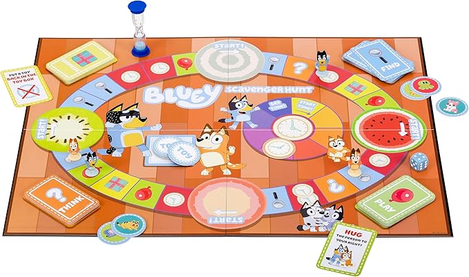 Bluey Scavenger Hunt Board Game, Cooperative Play with 4 Exclusive Mini-Figures, Learning Toys for 5+ Year Old, Fun Toy Token Collecting Game