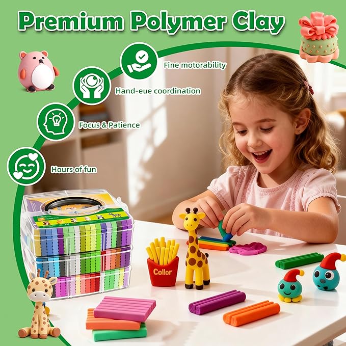 ARTpar Polymer Clay Kit 72 Colors,Modeling Clay for Kids,Non-Sticky Molding Oven Bake with 20 Sculpting Tools and Accessories,DIY Crafts for Kids Adults