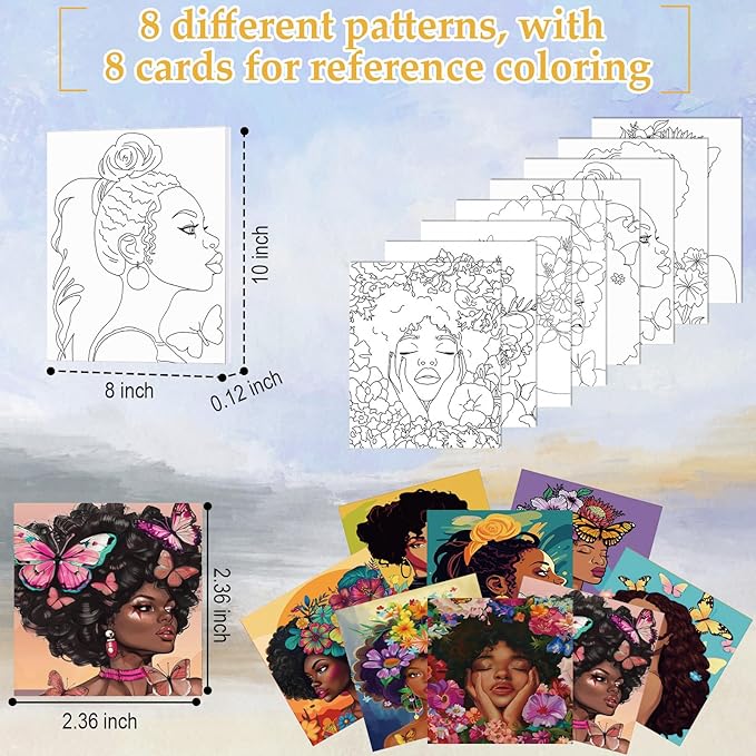 Cholemy 36 Pcs Paint and Sip Kit for Adults 8''x10'' Pre Drawn Canvas for Painting DIY Afro Acrylic Painting Kit Wood Easel Brushes Date Night Bulk for Father's Day Party Gifts(Flowers Woman)