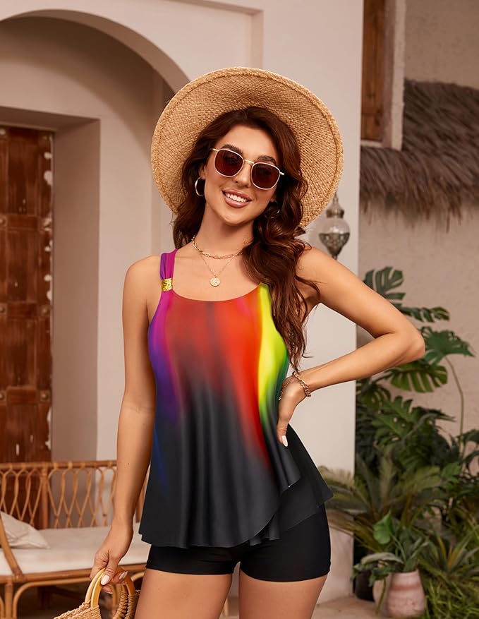 Hanna Nikole Womens Tankini Swimsuits 2 Piece Bathing Suit Flowy Ruffle Tankini Tops with Swim Shorts