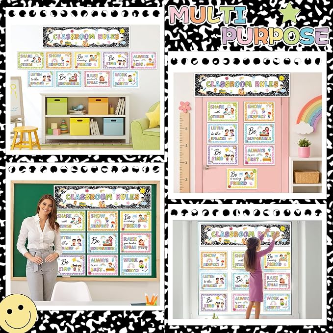 Classroom Rules Bulletin Board Set Colorful Composition Notebook Classroom Rules Paper Cutouts Motivational Educational Behavior Posters Wall Decor for Back to School Wall Door Decor Teacher Supplies