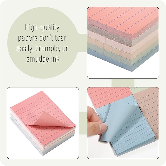 Mr. Pen- Lined Sticky Notes, 3" x 4", 6 Pads, 60 Sheets/Pad