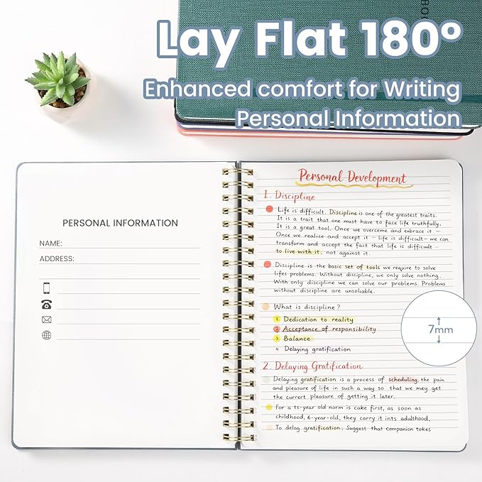 Oneirom Spiral Notebook - 8.5 x 10.98 Inch Large Hard Cover Notebook with Elastic Band & Pocket, 180 Pages, Lay Flat Wirebound Journal for Work, School, Planning & Note Taking ReefBlue