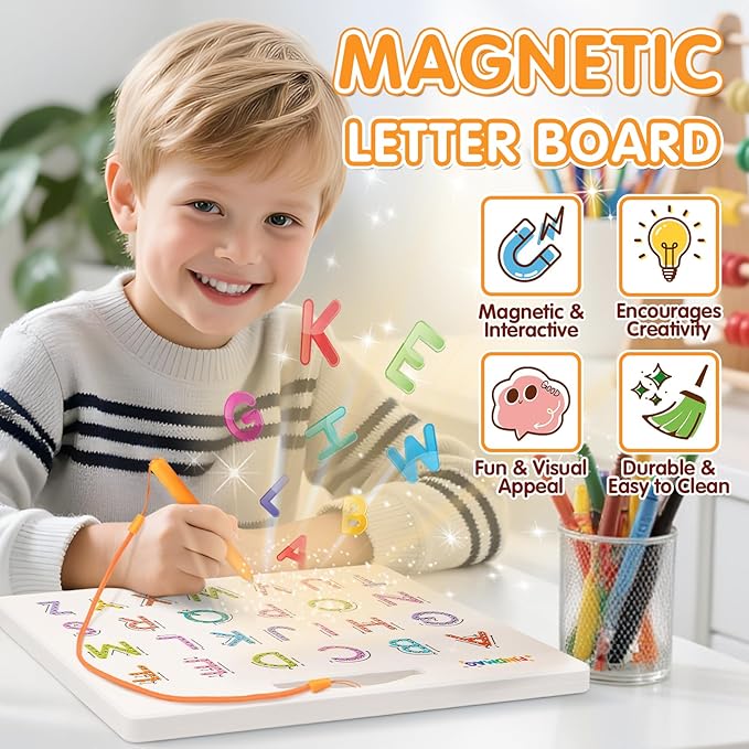 FINDMAG Magnetic Alphabet Board, 2 in 1 Magnetic Letter Drawing Board for Toddler, Double Sided Letter Tracing Boards Preschool Handwriting Learning Tools, Reusable Educational Learning Gifts for Kids
