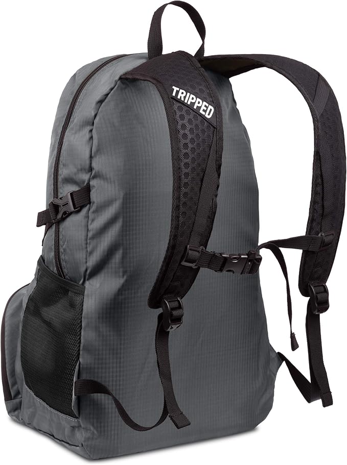 TRIPPED Travel Gear Granite Grey 35L Foldable Backpack, Lightweight, Packable, with Padded Shoulder Straps, Ideal for Travel, Hiking, and Everyday Use
