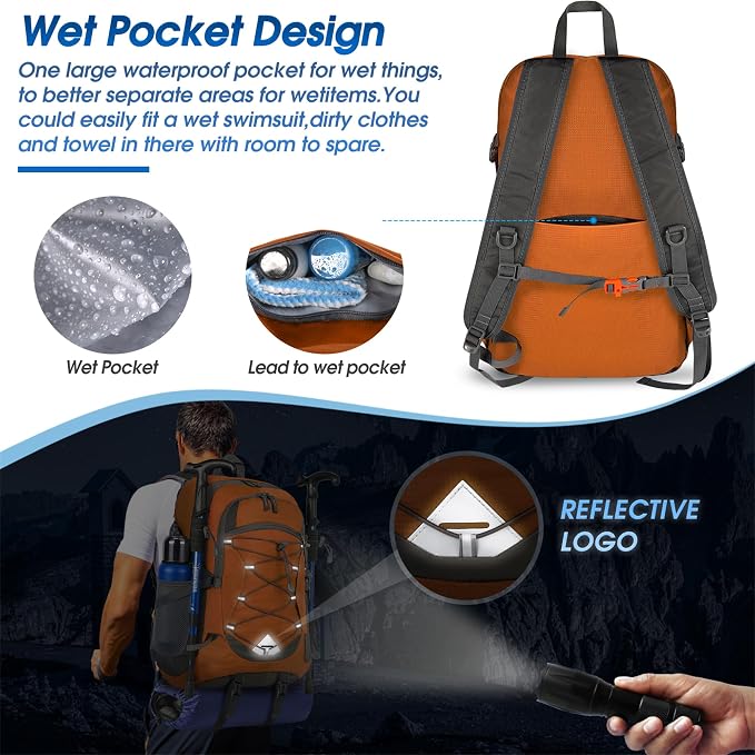IGOLUMON Hiking Backpack 40L Packable Lightweight Camping Daypack Men Women | Multi-compartment storage Water-resistant Foldable Nylon Material Hiking Day pack for Camping Cycling Outdoor