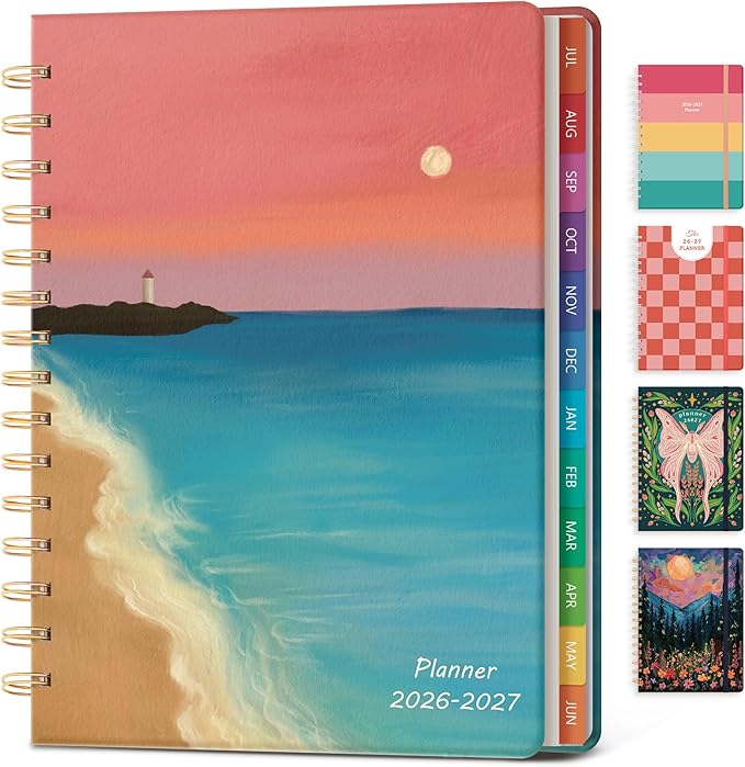 Planner 2026-2027 Monthly and Weekly Academic Planner July 2026 - June 2027, Hardcover Calendar 2026-2027 Agenda Daily Planner for Student Teacher School Office Supplies, 6" x 8.3", Sea Sunset