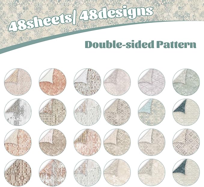Scrapbook Paper 12x12 Double Sided Background Paper for Scrapbooking, 48 Sheets/48 Designs Decorative Craft Papers Vintage Patterned Papers for Card Making Journaling Decor (A)