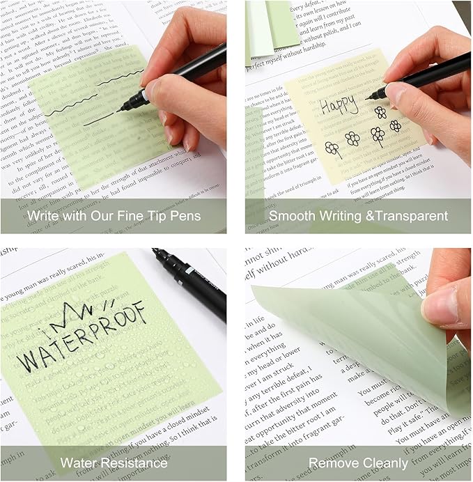 Marspark 500 Sheets Transparent Sticky Notes with Marker, 3x3 Inch See Through Sticky Notes, Self-Adhesive Translucent Clear Note Pads for Bible Journaling Memo Office School Supplies(Sage Green)