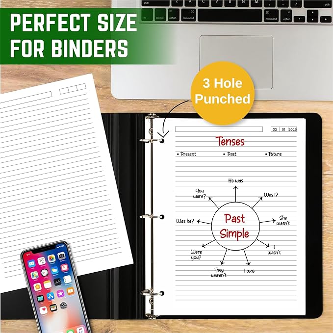 Premium College Ruled Loose Leaf Paper – 100 GSM, 100 Sheets (200 Pages), 8.5" x 11", 3-Hole Punched, Acid-Free, Fits 3-Ring Binders – Ideal for Students, School & Office