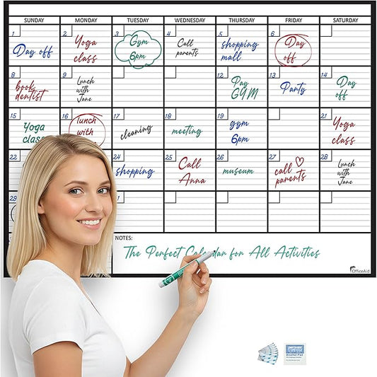 Large Dry Erase Calendar for Wall 36x48, Giant Family Office Big Reusable, Monthly Planner Erasable Month, Rolled Whiteboard White Board, 48x36 Calendar Dry Erase for Undated Wall Large Classroom