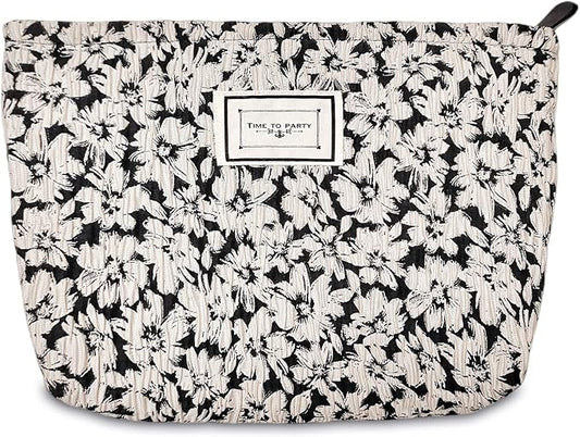 STARDW Aesthetic Floral Makeup Bag Cute Small Cosmetic Bags for Women Girls, Travel Toiletry Bag Large Capacity Zipper Makeup Pouch, Purse Organizer Pouches (White Flowers)