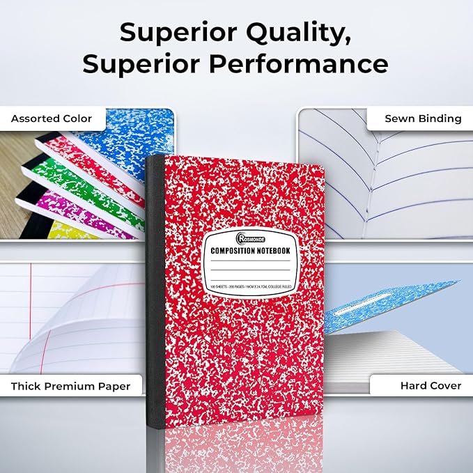 Rosmonde 2000 Pack (Pallet) Composition Notebook Bulk, College Ruled, Full Pallet of Composition Notebooks, 100 Sheets (200 Pages), 9-3/4 x 7-1/2, Bulk Notebooks for School & Office, 4-7 Days Transit
