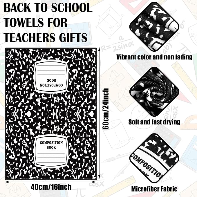 Frienda 4 Pcs Back to School Teacher Gift Kitchen Dish Towels 16x24'' First Day of School Classroom Decor Crayon Pencil Composition Notebook Decorative Hand Towel for Classroom Party Favor (Classic)