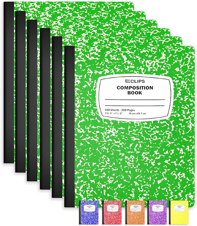 Composition Notebook Wide Ruled Composition Notebooks Bulk Green Marble Hard Cover Wide Ruled Notebook Paper Note Books For Schools Marble Composition Books 100 Sheets 200 Pages 9.75” x 7.25” (6 Pack, Green)
