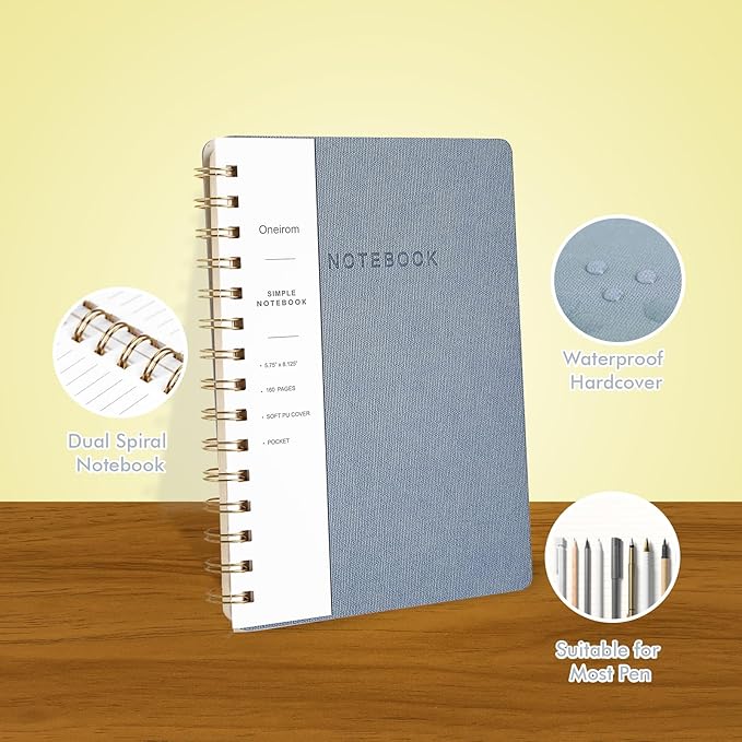 Spiral Notebook-5.75" x 8.125" College Ruled Journal with Inner Pockets and 160 Pages,PU Leather Cover Business Journal, Twin-Wire Binding Notebook Perfect for Office & Home School Supplies 6 pack Reefblue/Pink