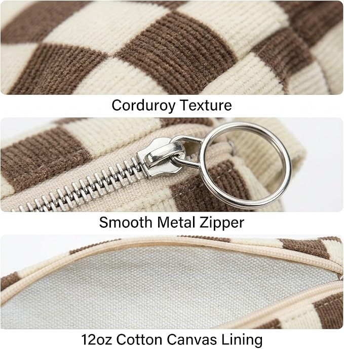 Soft Corduroy Pencil Case Pen Pouch Organizer, Small Stationery Bag | Cute Crown Checkerboard Pouch, Smooth Zipper, Daily Cosmetics Holder, Compact Organizer for School Teen Girls, Women