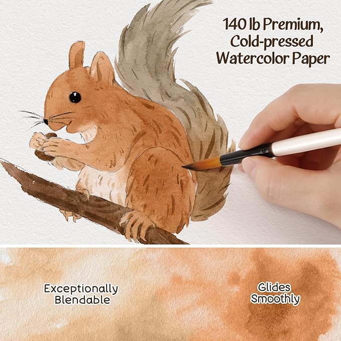 Watercolor Workbook-Water Colors Paint Adult Set with 12 Original Forest-Themed Patterns,12 Paint Colors&Refillable Brushes,Coloring Books for Adults Beginners,Arts&Crafts Birthday Gifts