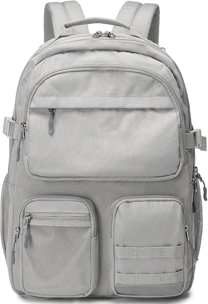Lohol Water Resistant Backpack with Multifunctional Pockets for Teens, Durable Bookbag fits 15.6 inch Laptop for School Travel College, 25L (Grey)