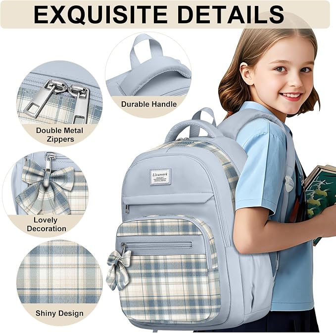 School Backpack for Teen Girls: Cute Bookbags Middle High School College Casual Back Pack 15.6 inch Laptop Backpacks Vintage Bags Women Travel Daypacks Mochilas Escolares Blue