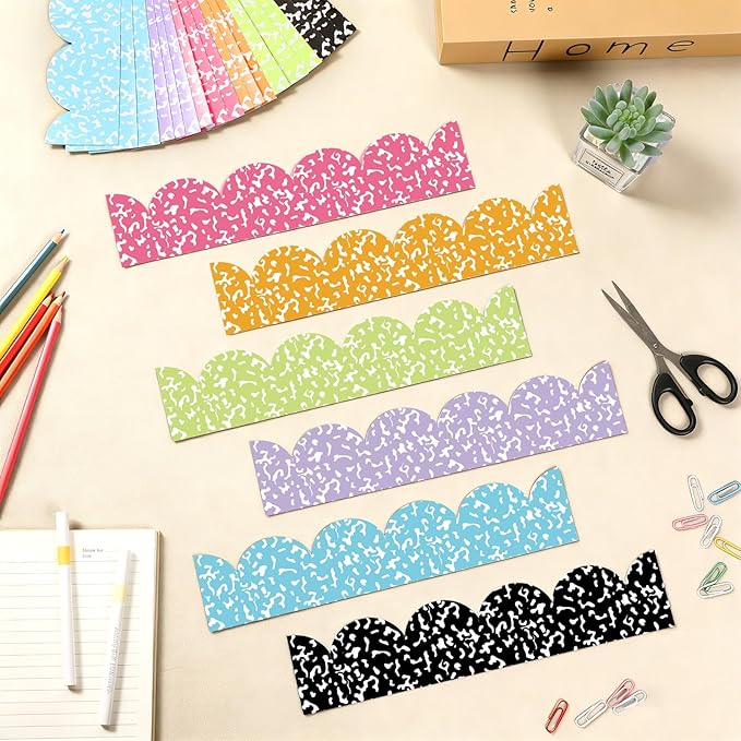 Composition Notebook Magnetic Bulletin Board Borders Colorful Composition Notebook Scalloped Magnetic Border Strips Back to School Classroom Decor for Home Office Whiteboard Chalkboard Decor（12 Pcs ）