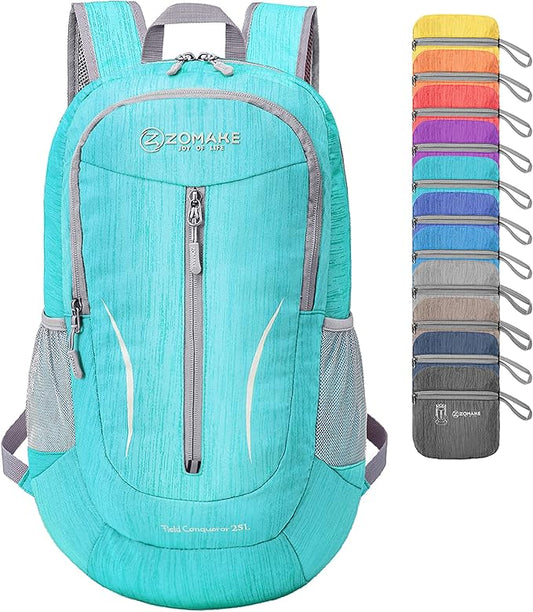 ZOMAKE 25L Ultra Lightweight Packable Backpack, Foldable Hiking Backpacks Water Resistant Small Folding Daypack for Travel(Aqua Blue)