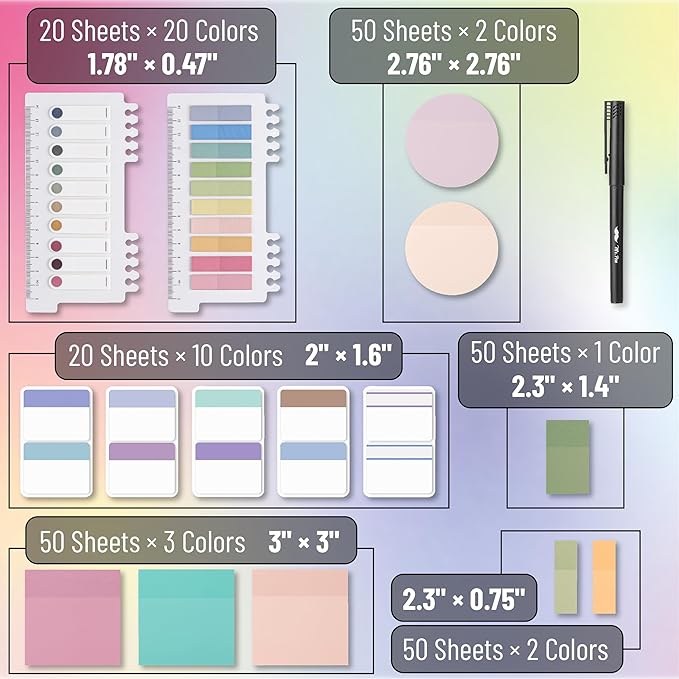 Mr. Pen- Transparent Sticky Notes Set, 1000 Sheets, Transparent Sticky Notes Tabs with Marker Pen for Bible Study, Office, School, Planning, Journaling & Organization