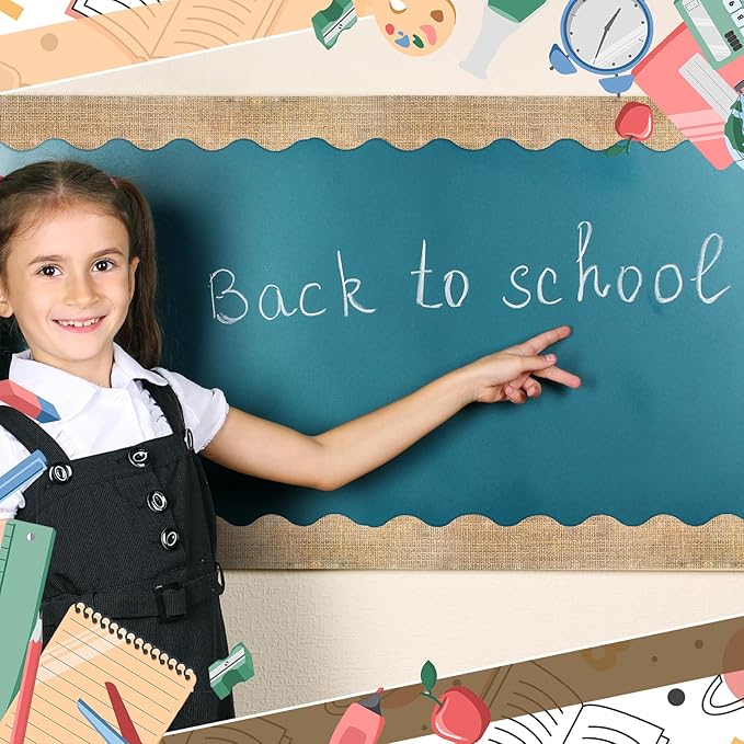 Fuyoooo 49 ft Burlap Magnetic Borders for Classroom Bulletin Board Borders Natural Magnetic Whiteboard Classroom Strips Reusable Rolled Wall Trim for School Teacher Offices Chalkboard