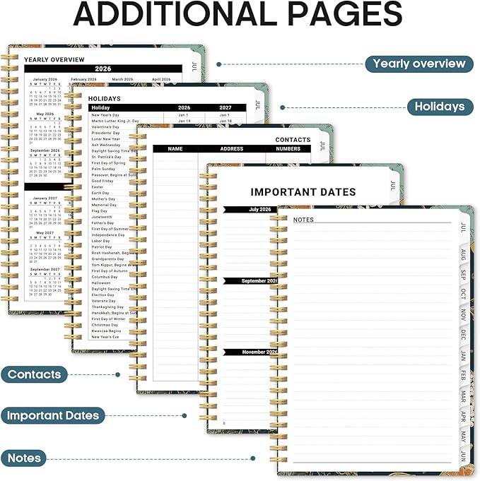 Planner 2026–2027, Academic Monthly Weekly Spiral Calendar, July 2026 – June 2027, Hardcover Agenda Notebook with Tabs, 6.3" x 8.5", Perfect for Students, Teachers, School & Daily Planning - Citrus Bloom